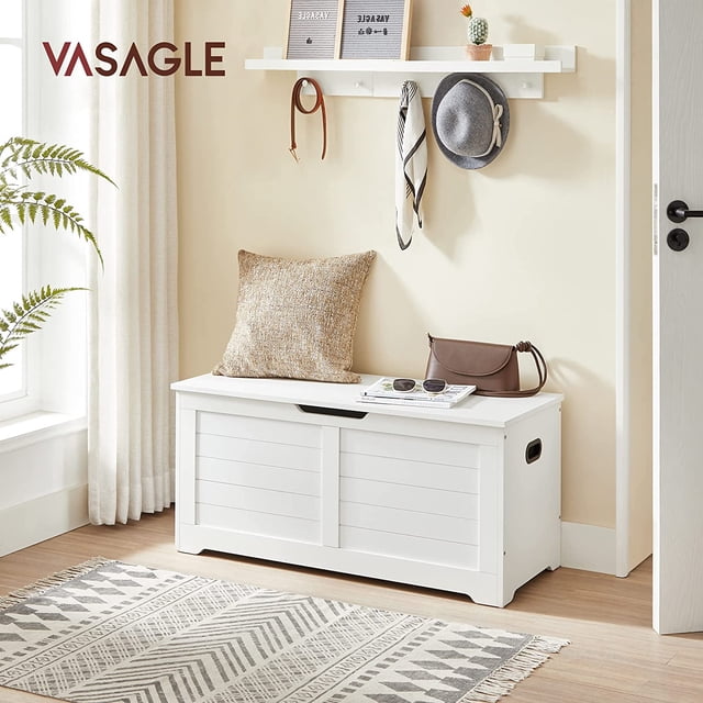 VASAGLE Banco Zapatero, Mueble de Zapatos, 2 Bisagras de Seguridad, 40 x 100 x 46 cm, Pasillo, Dormitorio, Salón, Blanco Nube