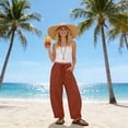 thumbnail image 5 of Straight Leg Pant for Women Wide Leg Drawstring Elastic Waist Solid Color Drawstring Loose Casual Ankle Length Pants with Pockets for Outdoor, 5 of 6