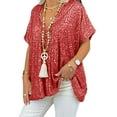 thumbnail image 1 of Cindysus Ladies Summer Tops Sequin T-shirt V Neck T Shirt Holiday Pullover Bright Tunic Blouse Red 3XL, 1 of 2