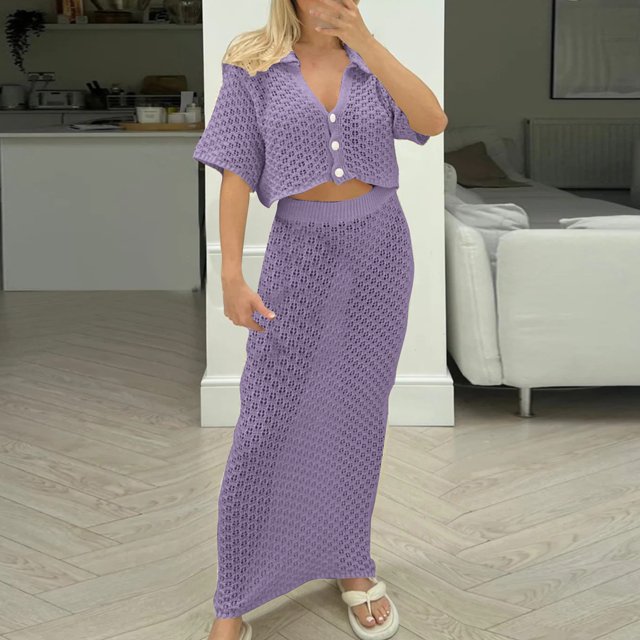 Gspmoly Robe d'Été, Ensemble Jupe Tricotée à Crochet et Fleurs Cardigan Multicolore Jupe à Boucle Ensemble Tout-Aller Robes de Cocktail Offres Prime