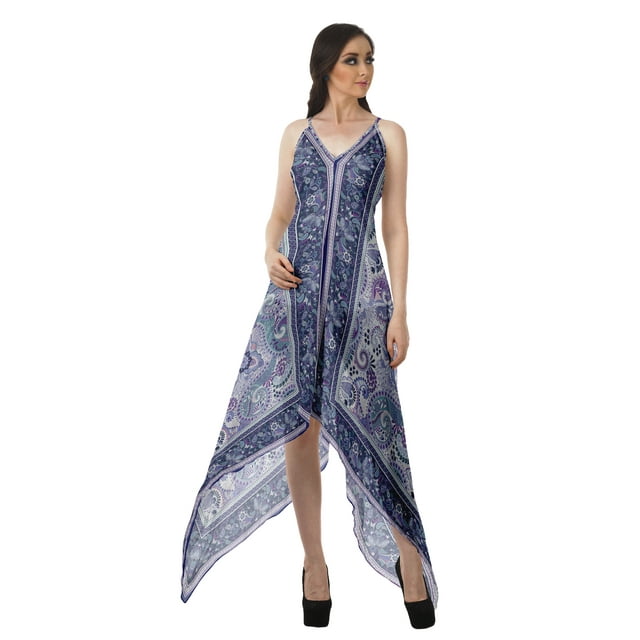 Moomaya Robe à Ourlet Asymétrique pour Femmes, Robe à Bretelles Spaghetti à Dos Nu avec Mouchoir
