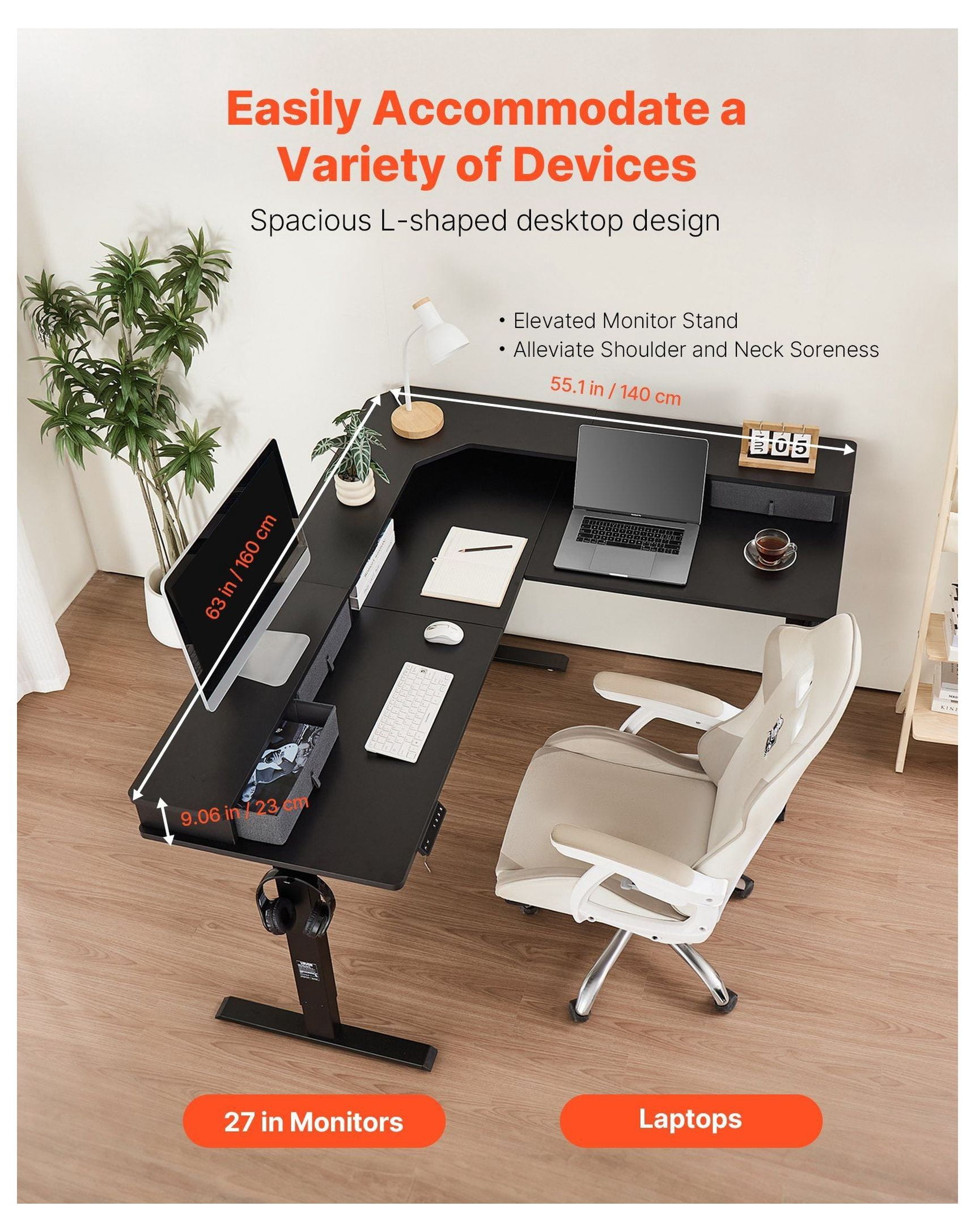 Electric L Shaped Desk, Adjustable Height Corner Desk with Drawers, Gaming Computer Desk, 63x55'' Standing Desk with Storage, Home Office Desk