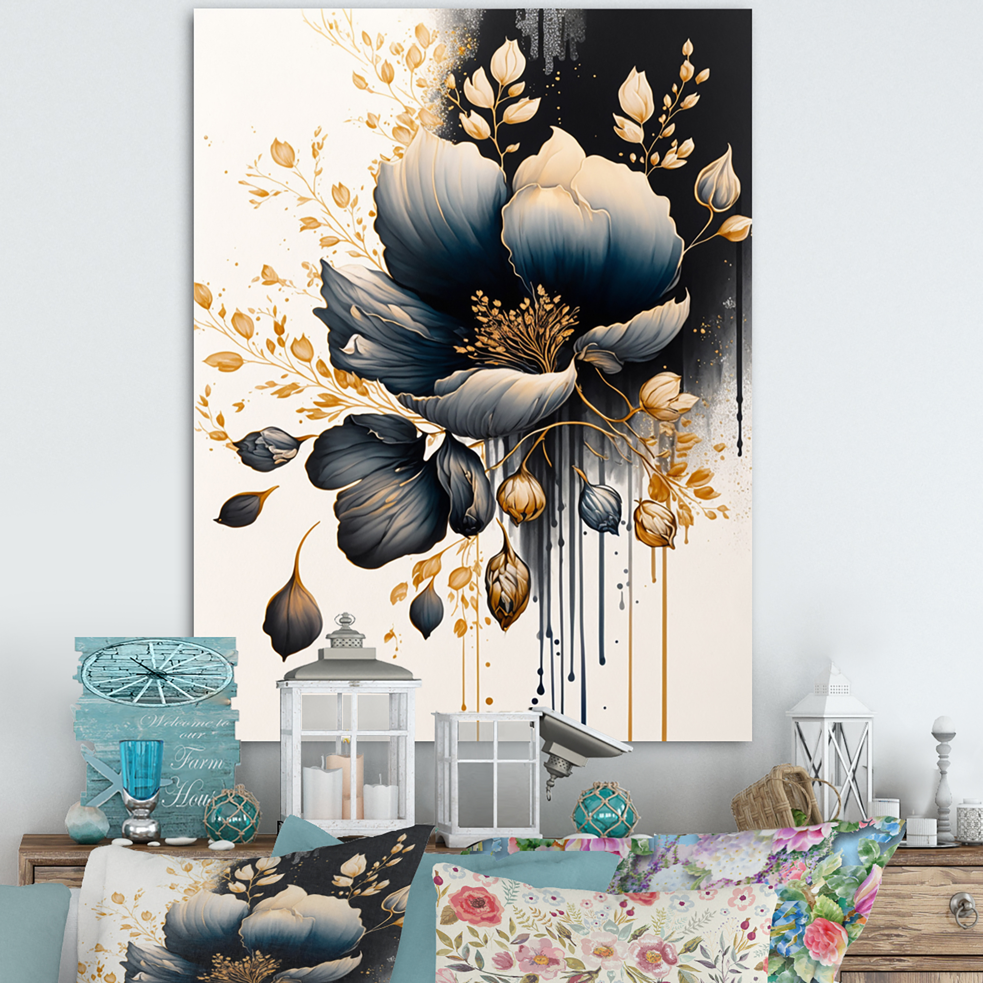 Designart Blue And Gold Crocus Bunch II Canvas Wall Art
