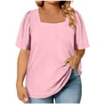 thumbnail image 4 of StSilkitty Plus Size Casual T-Shirts for Womens Summer Short Sleeve Square Collar Tee Shirt Solid Color Lightweight Tops, 4 of 6