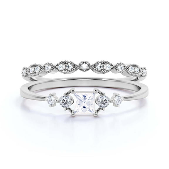 Anniversary Ring Minimalist 1.25 Carat Princess Cut Diamond Moissanite Engagement Ring, Dainty Wedding Ring in 10k Solid White Gold, Gift For Her, Promise Ring, Bridal Set, Matching Band