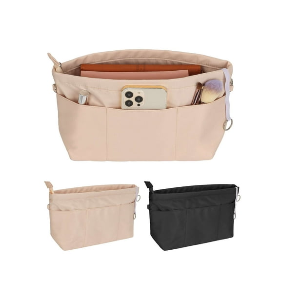 Luxtrada Purse Organizer Insert with Zipped Top for Tote Bag, Handbag Shaper with 13 Pockets (L-Black)