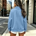 thumbnail image 5 of Women's Quarter Zip Pullover Sweatshirt, Long Sleeve Stand Collar Tops with Kangaroo Pocket, Loose Relaxed Casual Blue L, 5 of 9