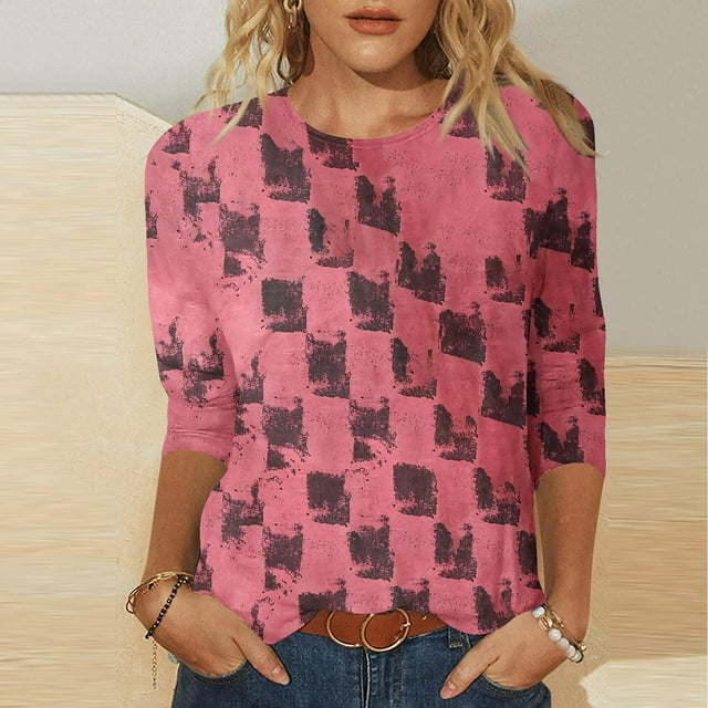 Économies jusqu'à 30 % de Rabais DYTTDG T-shirt pour Femme Grande Taille Manches 3/4 Hauts pour Femmes Chemise Imprimée Col Rond Blouse Décontractée Ample Hauts pour Femmes