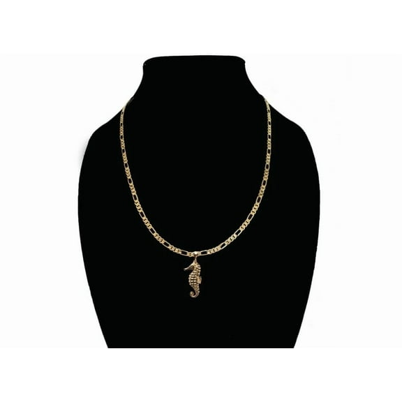 14K Bonded Gold Necklace, 20 Inches Figaro Chain with Sea Horse Pendent