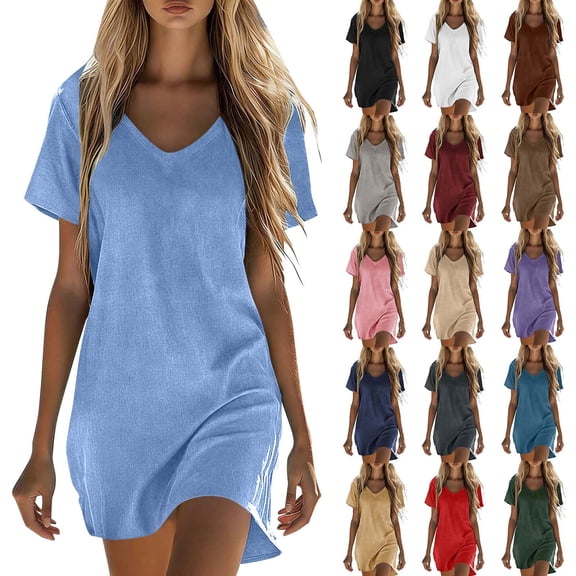 YODETEY Women Summer Dresses V Neck, Women's Casual Cotton Linen Midi Shift Dress,Women's & Women's Plus Brown,Size S-5XL