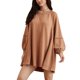 thumbnail image 5 of Vestido de gran tamaño para mujer jersey básico con cuello redondo minivestido traje de calle de línea H, 5 of 6