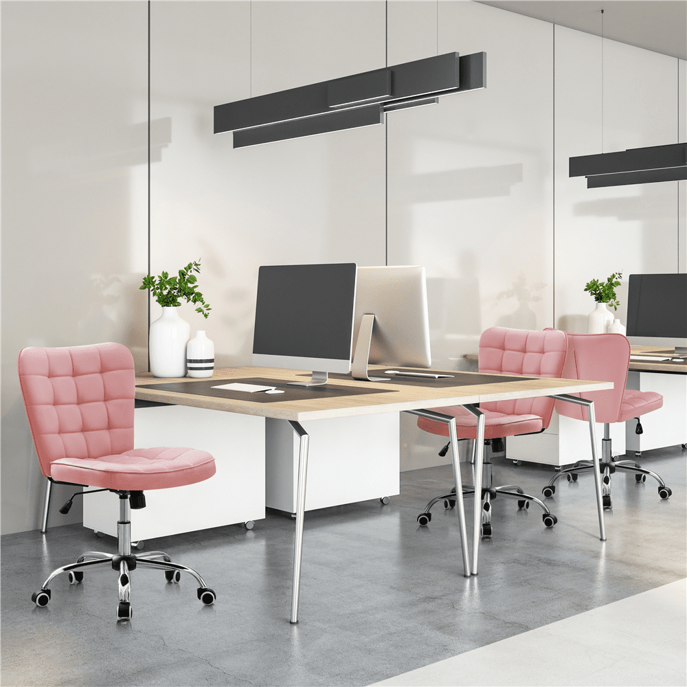 Alden Design Modern Tufted Faux leather Armless Desk Chair for Home Office, Pink