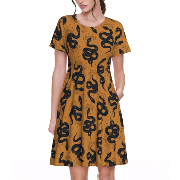 Disketp Snake para Vestido de Manga Corta para Mujeres, Vestidos de Verano para Mujeres, Casual y Holgado para la Playa