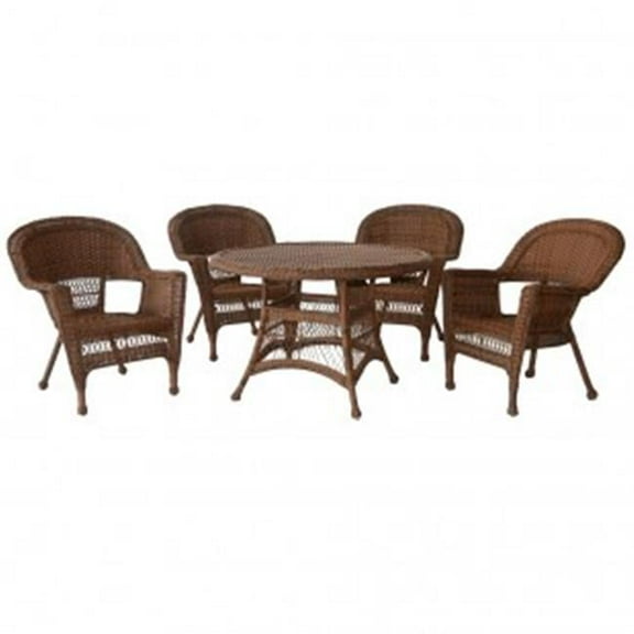 Jeco W00205D-C-G 5 Piece Honey Wicker Dining Set