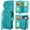 Flower Blue Green, variant on Detachable Magnetic Case Wallet with Cash Coin Zipper Pocket 12 Card Slots Holder Wrist Strap Lanyard Compatible with Google Pixel 7 Pro 5G (2022) (Flower Blue Green)