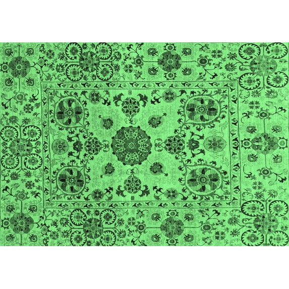 Ahgly Company Indoor Rectangle Oriental Emerald Green Modern Area Rugs, 7' x 9'