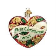 Old World Christmas Glass Blown Christmas Ornament, 2023 First Christmas Heart (With OWC Gift Box)
