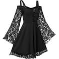 thumbnail image 1 of Vestido gótico renacentista para mujer, vestidos de manga trompeta de encaje con hombros descubiertos, vestido Medieval Steampunk, disfraz de Halloween, 1 of 4