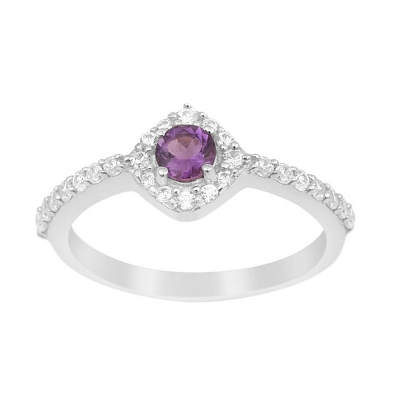 4mm Round Shape Amethyst 925 Sterling Silver Solitaire Halo Women Wedding Ring