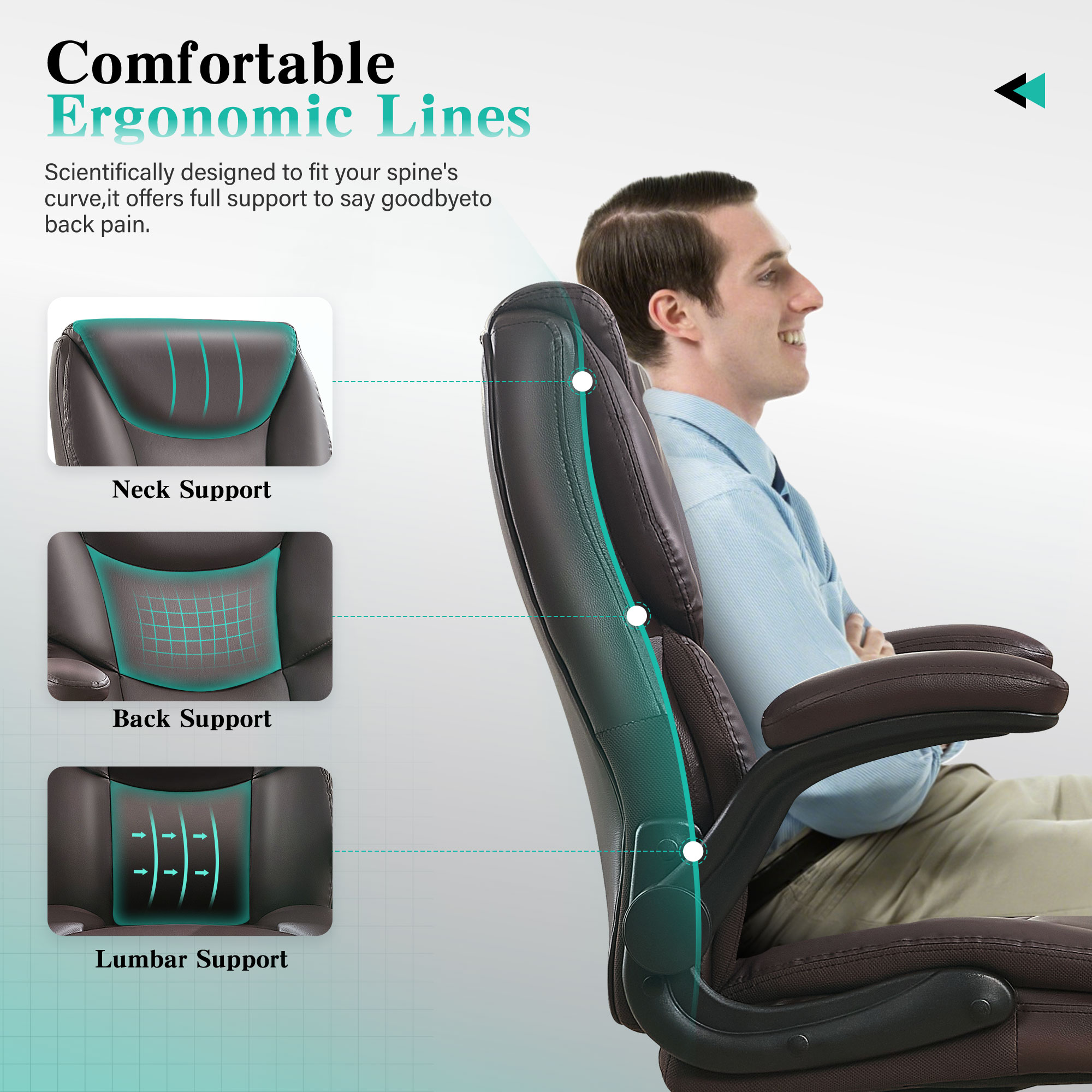 JONPONY Big and Tall Office Chair Wide Seat Ergonomic Computer Desk Chair High Back Executive Leather Chair Adjustable Task Chair Lumbar Back Support 8 Hours Heavy Duty Design,Dark Brown