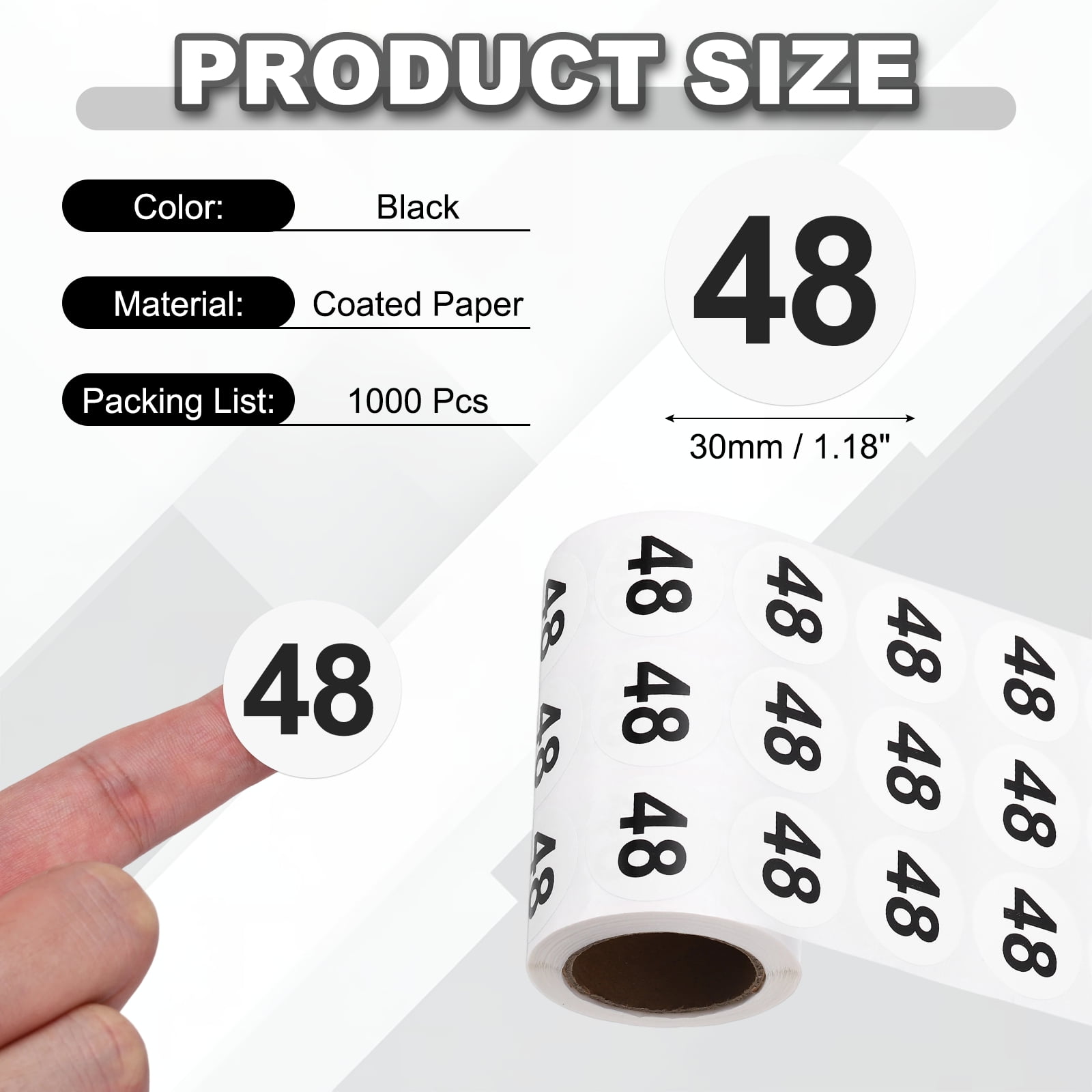 Uxcell 1000pcs 1.2" Number Stickers, Number 48 Sticker Numbers Labels Round Small Vinyl Self Adhesive Label Circle Decals 1 Roll Dots for Photo Album Poster Organize Inventory, Black