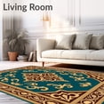 thumbnail image 2 of ODIKA 5x7 Machine Washable Non-Slip Area Rug, Faded Brocade Motif with Elaborate Rococo Styling High Traffic Rug, Teal, 663740, 2 of 7