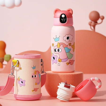 

Cartoon Print Vacuum Themos with Straw Creative Kids Stainless Steel Smart Water Bottle Portable Outdoor Travel Supply