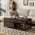 thumbnail image 2 of Lift-Top Coffee Table with Hidden Storage and Open Shelf - Antique Brown, 2 of 10