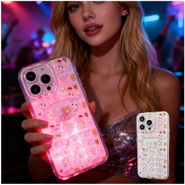 LED Bowknot Phone Case, Vibrant Built-in Light up Cases, Fashion Colorful Incoming Call Glowing Flash Light-Up Protective Cover for iPhone, Stylish Parties and Daily Use