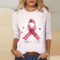 thumbnail image 5 of Vivianyo HD Women's 3/4 Sleeve Graphic Print Top, Straight Hem Crew Neck Pullover Blouse, Casual Tee for Charity Event and Daily Social Gathering, Sizes S-5XL, 5 of 5