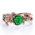 thumbnail image 1 of JeenMata Anillo de Bodas Solitario con Hoja y Enredadera Esmeralda Creada en Laboratorio de Talla Redonda de 0,5 TCW, Baño de Oro Rosa de 18 K sobre Plata, 1 of 5