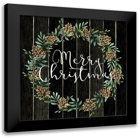 Allen, Kimberly 12x12 Black Modern Framed Museum Art Print Titled - Merry Christmas Wreath