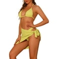 thumbnail image 4 of Conjuntos de bikini de 3 piezas para mujer, con escote halter, trajes de baño de malla con pareo y falda de playa, bañador mediano amarillo, 4 of 5