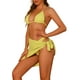 thumbnail image 4 of Conjuntos de bikini de 3 piezas para mujer, con escote halter, trajes de baño de malla con pareo y falda de playa, bañador mediano amarillo, 4 of 5