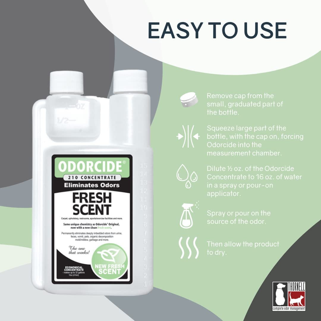 Odor Eliminator Concentrate: Odor Eliminator for Strong Odor on Carpets, Hardwood & More - Smoke, Sweat & Pet Odor Eliminator for Home w/Non-Enzymatic Formula - Fresh Scent - 16 oz