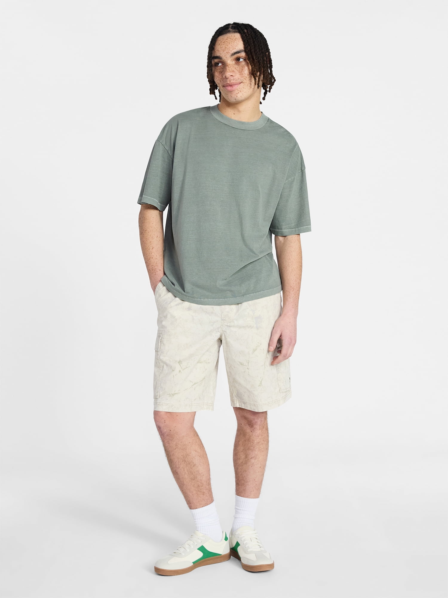 No Boundaries Men's Oversized Boxy Tee with Short Sleeves, XS-4XLT