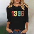 thumbnail image 2 of Crew Neck 3/4 Sleeve Tees For Women Casual Loose Stylish Vintage Pullover Tops 1996 Graphic Print T Shirts (XL, Black), 2 of 4