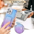 thumbnail image 4 of Card Slot Gradient Color Transparent Phone Case for iPhone 15 Pro Max, Soft TPU Shockproof Anti-Fall Slim Hard PC Back Cover with Tempered Glass Lens Protector for iPhone 15 Pro Max - Blue+Purple, 4 of 8