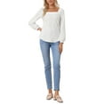 thumbnail image 2 of INSPIRE CHIC Women's Casual Hollow Out Shirt Square Collar Puff Long Sleeve Pullover Tops, 2 of 5