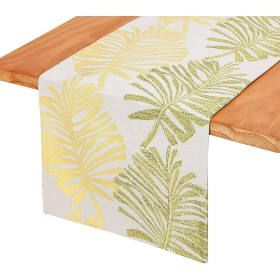 Leaf Table Runner, Double-Sided Reversible Polyester Leaves Table Runner for Dining Kitchen Holiday Wedding Party (Yellow, 12x70 inch)