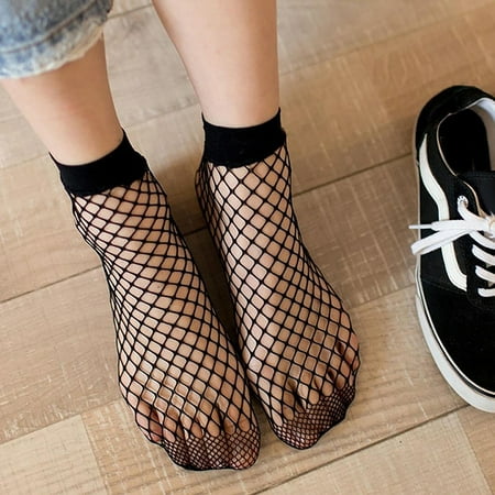 

Farfi 1 Pair Net Socks Hollow Non-slip Elastic Women Ankle Fishnet Socks for Dancing