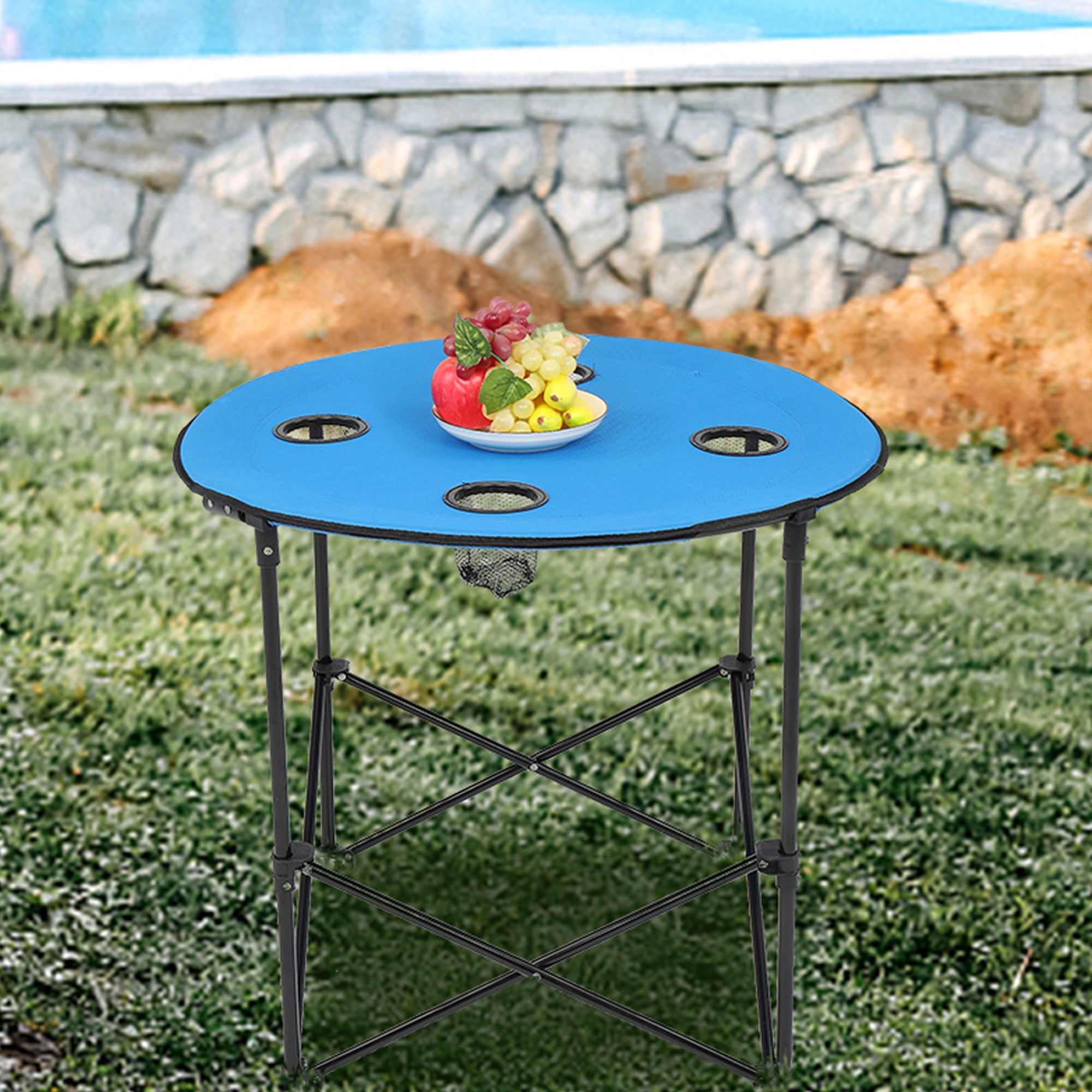 Outdoor Portable Camping Table, Foldable Oxford Cloth Top Round Table with  Steel Pipe, Mesh Cup Holder  Anti-Skid Foot, Lightweight Portable Round  Table, for Hiking, Beach, Picnic, Travel, Blue, D588 - Walmart.com