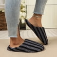 thumbnail image 5 of Fnooota Womens Fuzzy Slippers, Stripe Warm Non Slip Winter House Slippers Home Shoes Black Size 5.5-6, 5 of 6