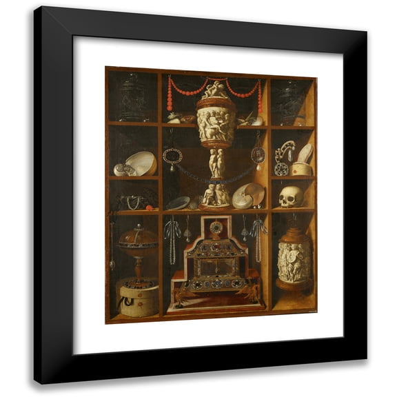 Georg Hainz 12x14 Black Modern Framed Museum Art Print Titled - Cabinet of Oddities (1686-1700)