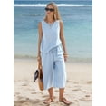 thumbnail image 4 of EASYBRAUS Women Cotton Two Piece Summer Outfit Striped Tank Top Cropped Pants Set, 4 of 6