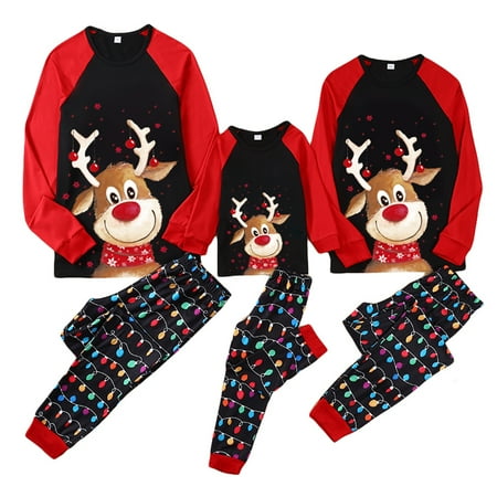 

Suanret Christmas Family Parent-child Suit Long Sleeve Elk Print Tops Print Pants Christmas Pajamas Sleepwear Black 5 Years