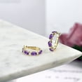 thumbnail image 4 of Gem Stone King 3.78 Ct Oval Purple Amethyst 18K Yellow Gold Plated Silver Hoop Earrings, 4 of 4
