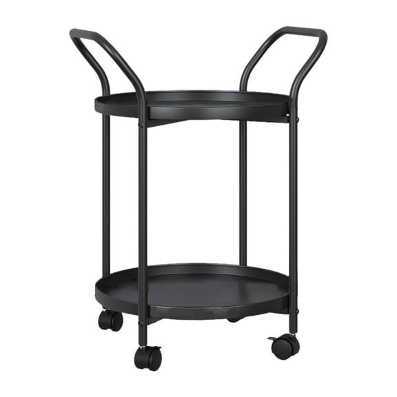 yotijay 2 Tier Round Side Table Metal 2 Tier Serving Trolley with Wheels for ,Office black