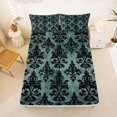 thumbnail image 5 of jejeloiu Moody Damask King Sheets,Vintage Print Bedding For Adults,Teal Black,4 Pieces,1 Flat Sheet, 1 Fitted Sheet and 2 Pillowcases, 5 of 6