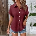 thumbnail image 4 of XIAOCHA Women's Cotton Gauze Button Up Shirt Batwing Sleeve Collared Chest Pocket Blouse Soft Casual Summer Everyday Wear Tops, 4 of 9